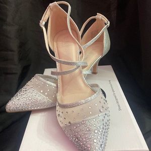 Silver, glitter, and rhinestone 2 inch heel great for dancing!